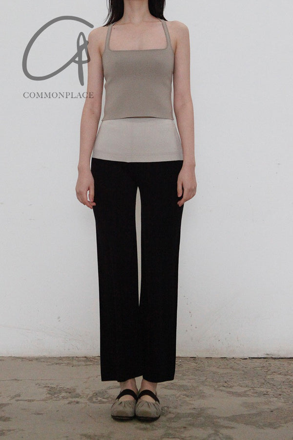 SWAYING/KNIT Paneled Silk Wide Leg Pants SW22SSB11 Beige/Black